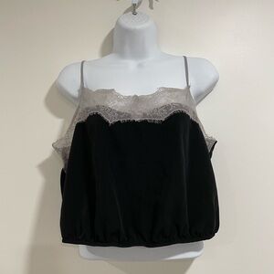 UO black silk lace crop bubble tank top